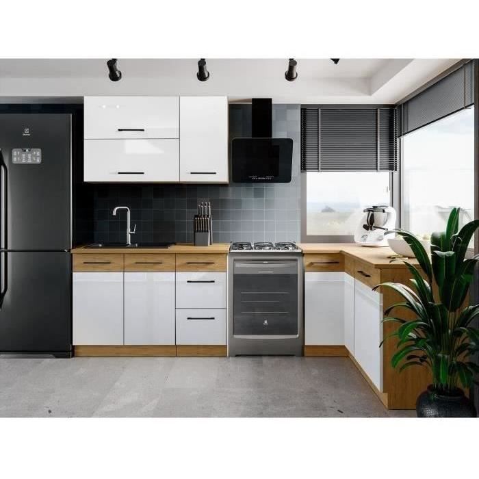 ROCK - Complete corner kitchen - Lancelot oak and Matera grey melamine - 270 x 150 cm - Worktop not included