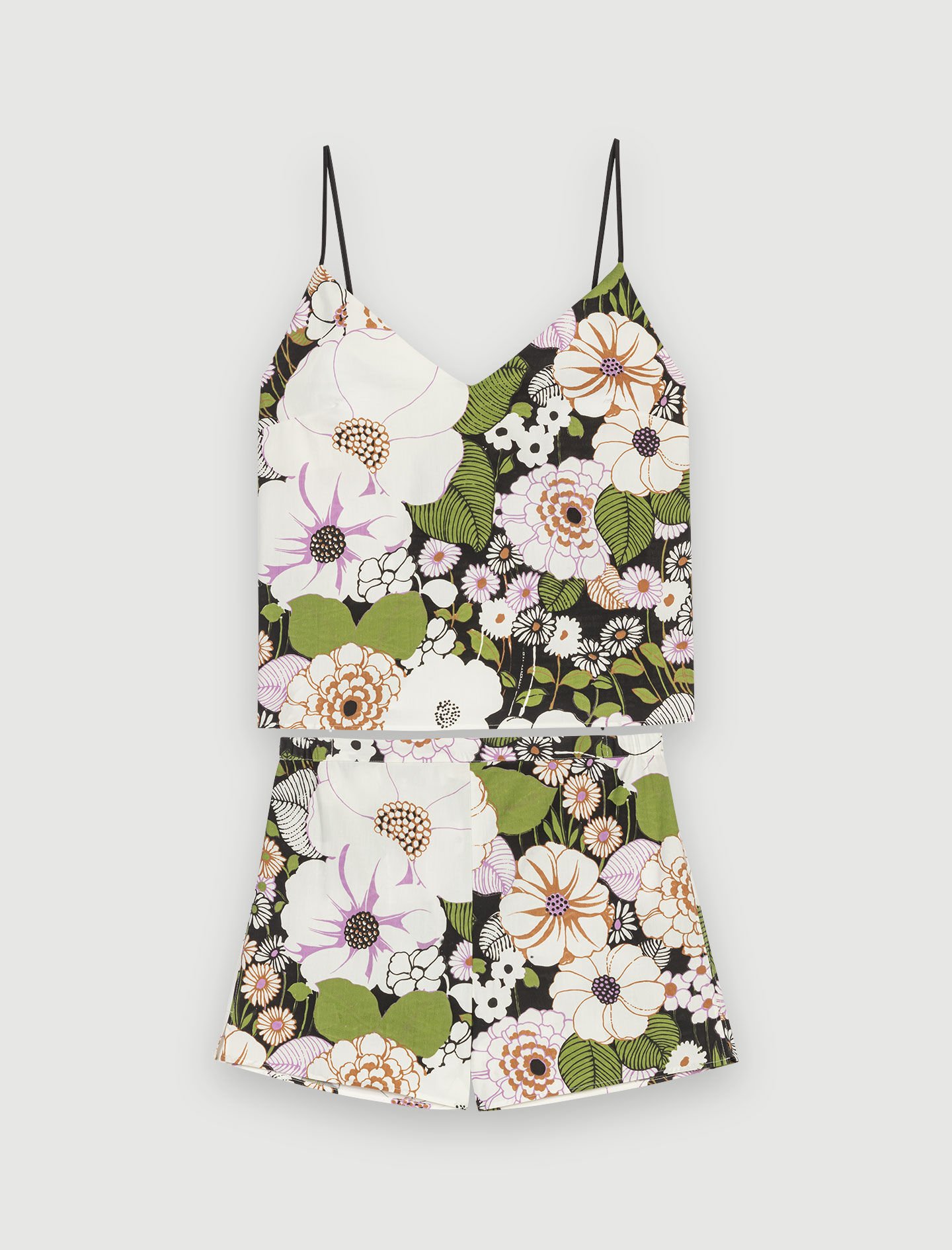 Set met bloemenprint - Fleur jaren 70 noir