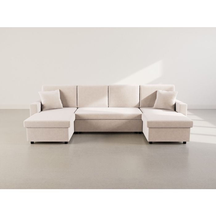 Meiya - 7-seater U-shaped panoramic sofa bed with storage in corduroy - Beige