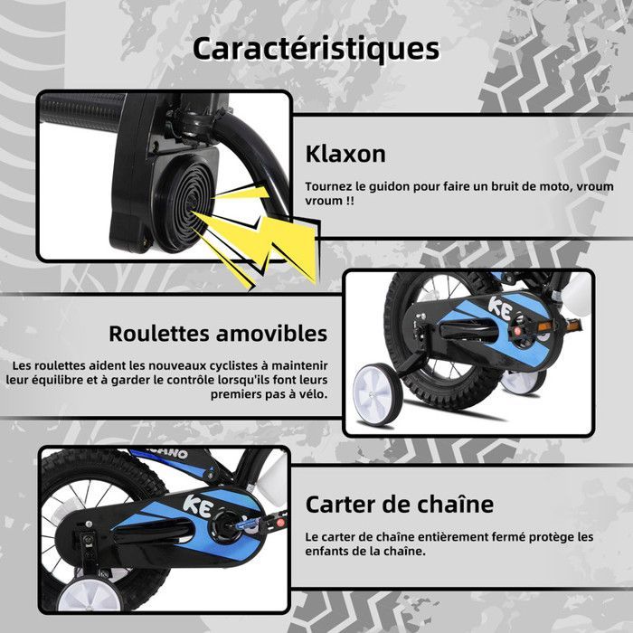 Vélo enfant JOYSTAR - 12 pouces - Vélo de type moto - Convient aux enfants de 2 à 4 ans - Avec stabilisateurs - Bleu