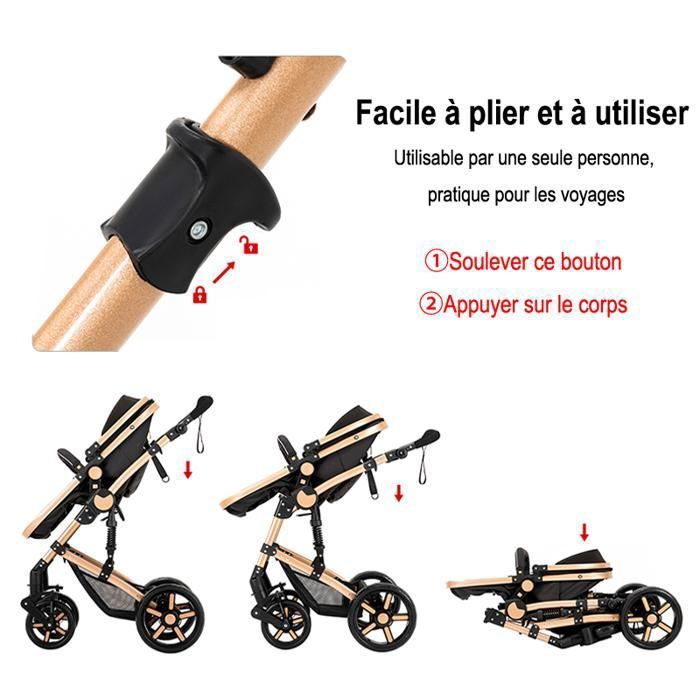 Poussette Magic ZC Poussette 3 en 1 Poussette pliable compacte Jusqu'à 15KG Avec grand panier Cadre en alliage d'aluminium Kaki