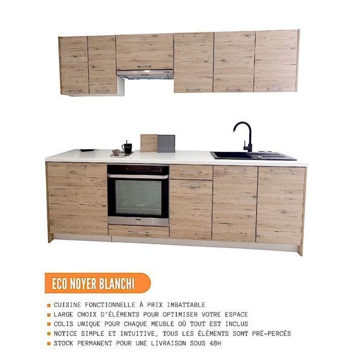 Cuisine complète ECO Noyer Blanchi 240 cm - Cuisineandcie