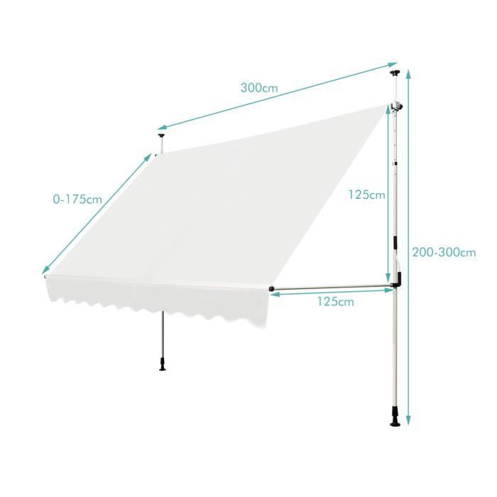 Toldo retráctil manual COSTWAY, no requiere taladrar, 300x125 cm - Esquinero, altura regulable - Metal y tela - Ventana, balcón, jardín - Beige