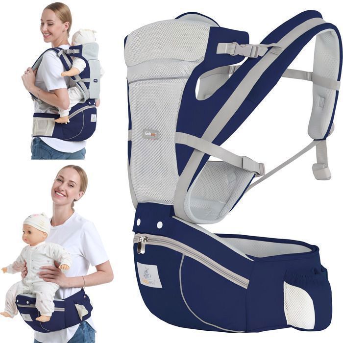 Portabebés ergonómico y fisiológico, transpirable, apto para todas las estaciones, fácil de usar, para bebés de 0 a 36 meses, color azul.