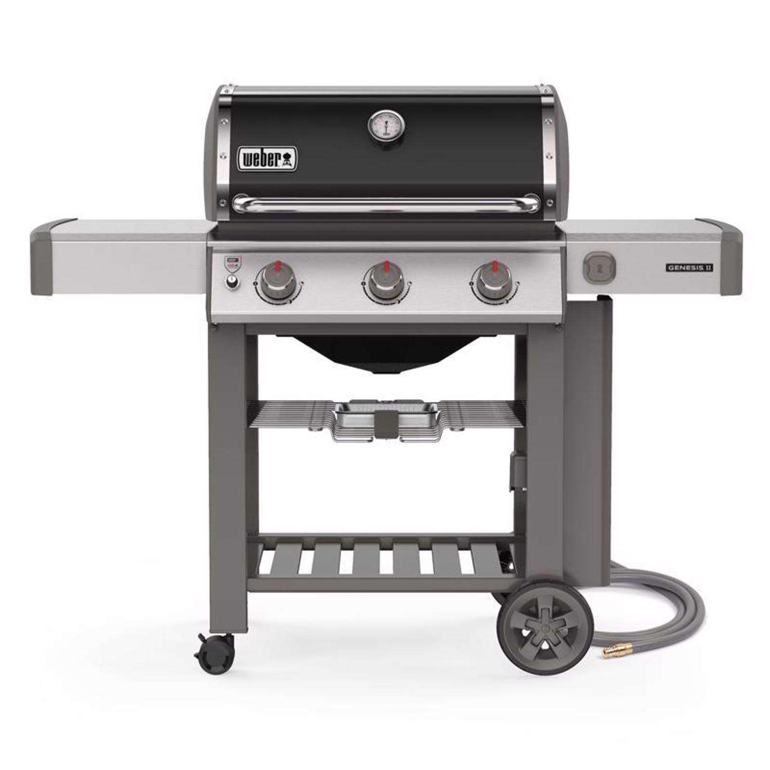 Grătar pe gaz natural Weber Genesis II E-310 cu 3 arzătoare, negru/argintiu