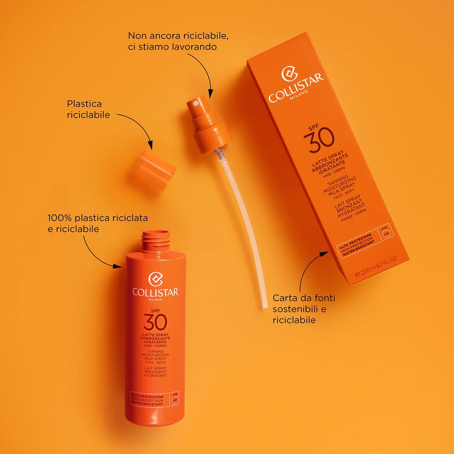 Abbronzatura Latte Spray Abbronzante Idratante SPF30 - Latte solare corpo alta prot., Solare viso alta prot.