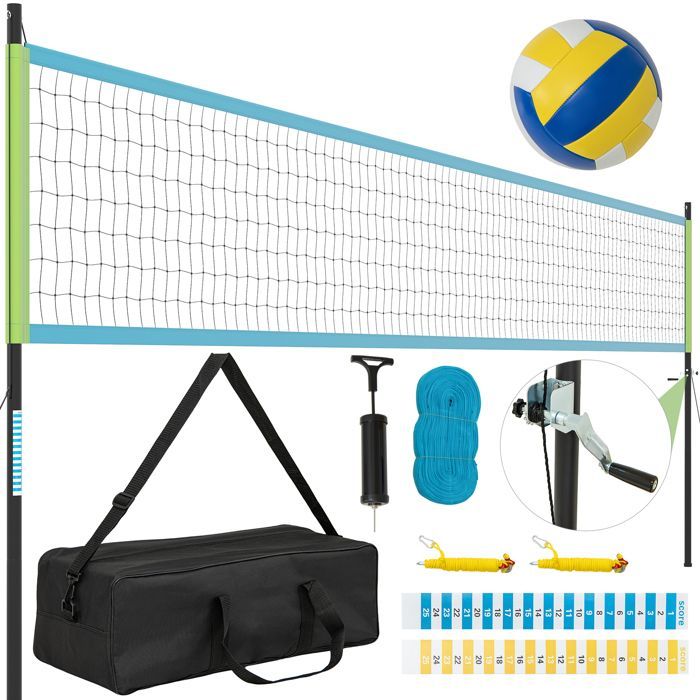 Conjunto de red de voleibol para exteriores COSTWAY, marcadores, bomba y línea de delimitación para jardín, playa y césped.