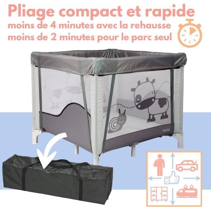 BAMBISOL - Parque infantil/cuna plegable de 90x90 cm con 2 niveles para dormir - Bolsa de transporte, zona de juegos