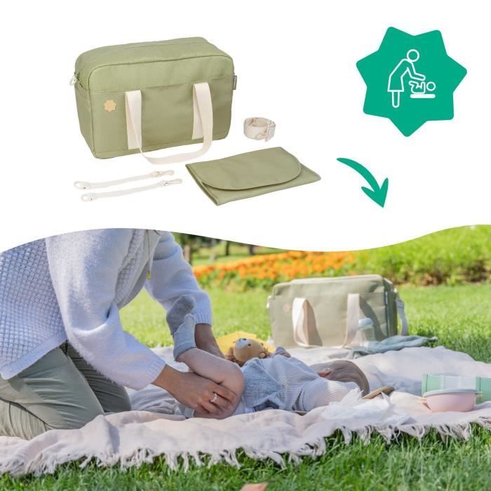 Bolsa cambiador Badabulle Bowling - Gran capacidad de 20 litros - Incluye cambiador y adaptadores para cochecito, color oliva