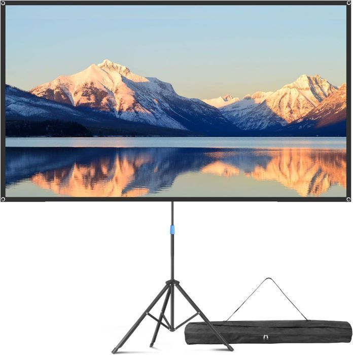 Tela de projeção VISULAPEX de 80 polegadas, 4K HD, formato 16:9, com tripé, para uso interno e externo, em fibra de vidro.