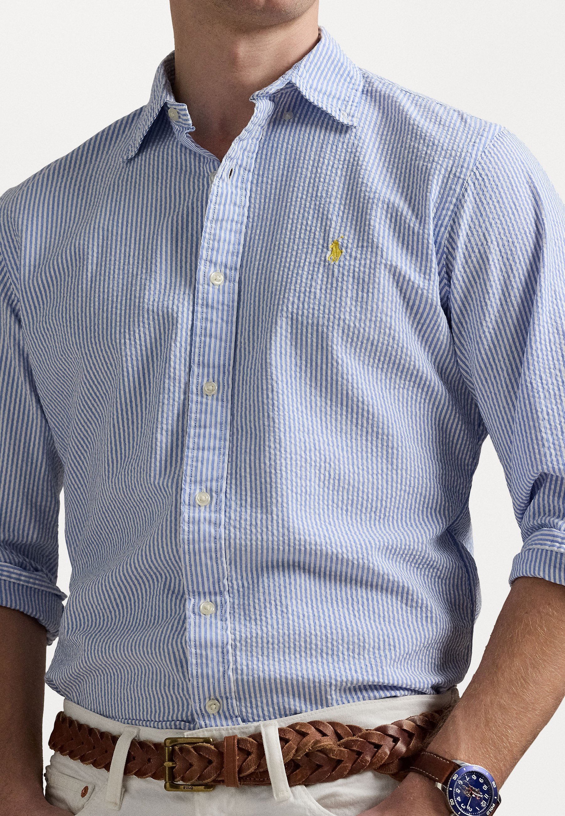 Polo Ralph Lauren CUSTOM FIT TRIIBULINE SEERSUCKER SÄRK - Särk - sinine/valge