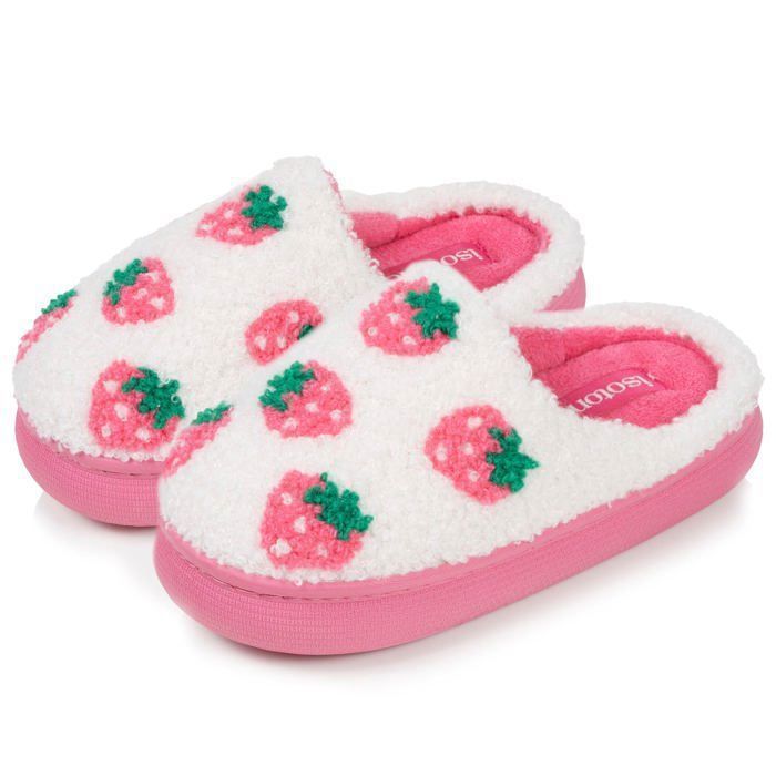 Isotoner Chaussons sherpa fraise, semelle bloup XTRA Confort, amorti souple ivoire fille