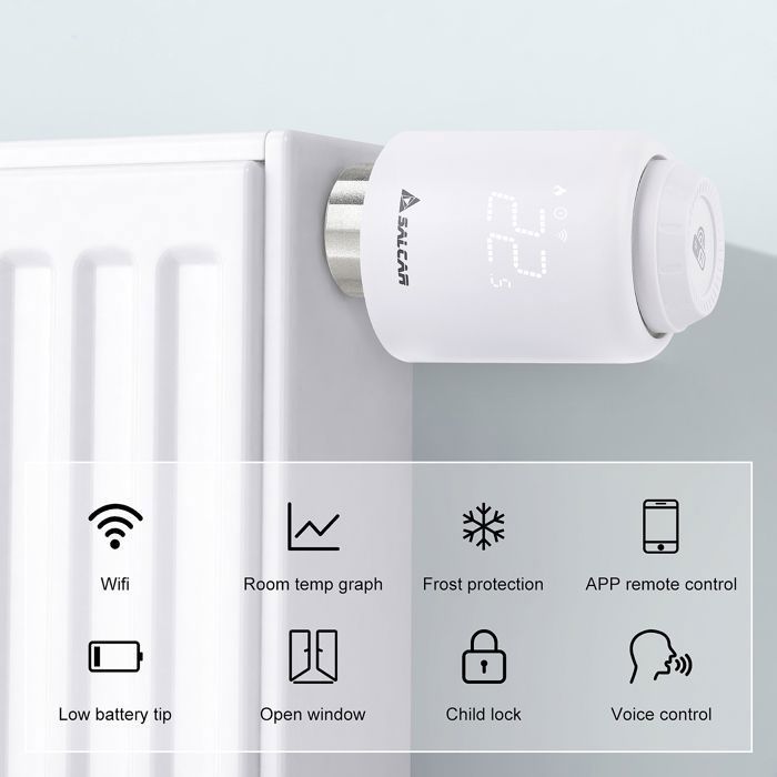 SALCAR WiFi Direct Connected Thermostatic Head Compatible with Amazon Alexa & Google Assistant No Gateway