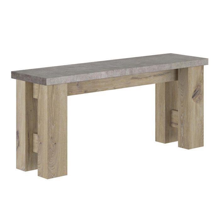 Banco cuadrado con efecto de madera de roble claro y acabado mineral.