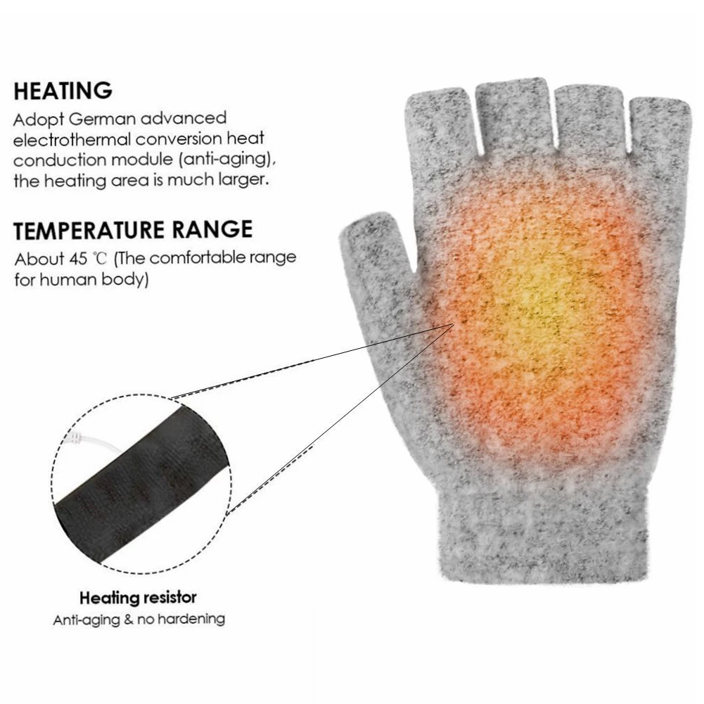 Gants chauffants électriques, mitaines chauffantes rechargeables USB, réutilisables, pour l'hiver, chauffent l'ordinateur portable et sont parfaits pour le sport et le ski.