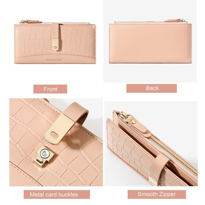 David Jones - Portafoglio da donna di grande capacità - Portamonete lungo in pelle PU, elegante porta carte di credito - Nero