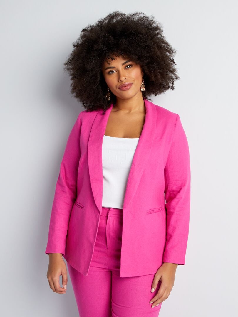 Chaqueta de traje de lino con cuello recto - ROSA