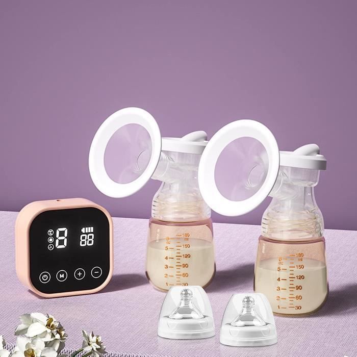 Electric Breast Pump, Rechargeable Double Breast Pump with LED Touch Screen, 4 Modes and 9 Suction Levels, BPA-Free - Yellow