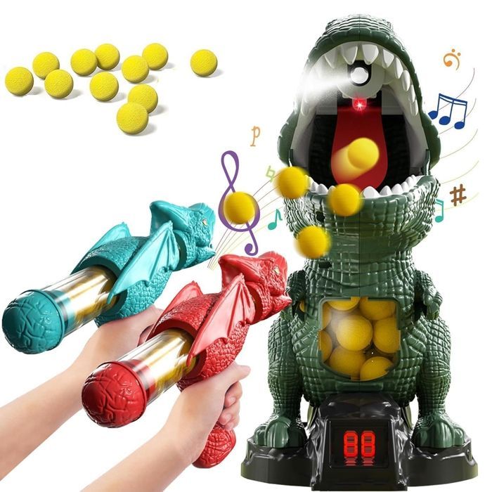 Juguete de tiro con dinosaurios, juego de tiro al blanco con dinosaurios móviles, con 2 pistolas de acción de bombeo y 24 balas de espuma, para niños.