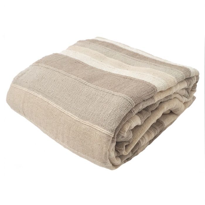 Tendance Perso - Plaid jeté de canapé / jeté de lit tissé - AKOLA - 125x150 cm - Ecru - 100% coton - grand boutis en camaïeu
