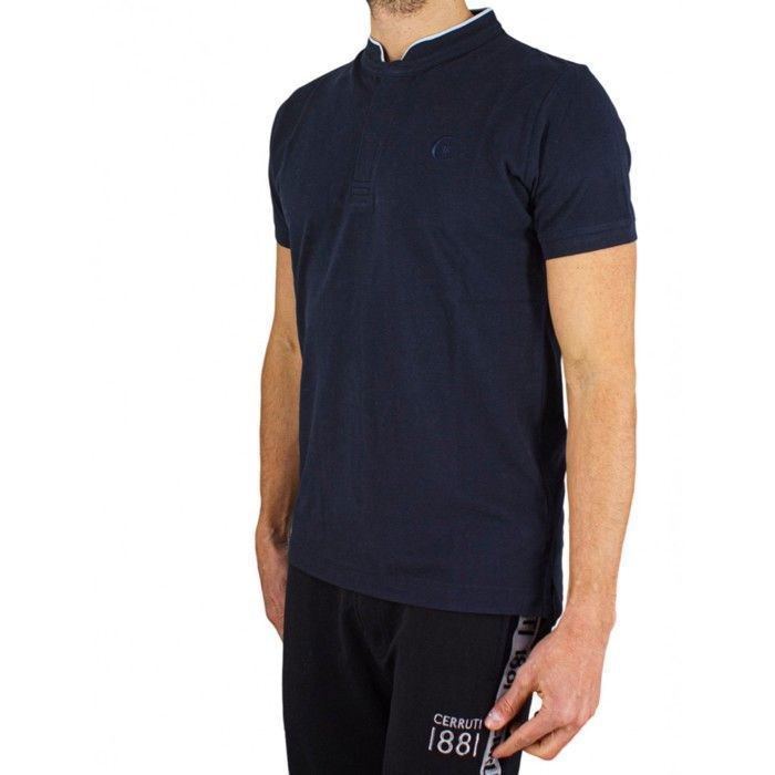 Cerruti 1881 Men's Short-Sleeve Mandarin Collar Polo Shirt, New Firenza Navy Blue