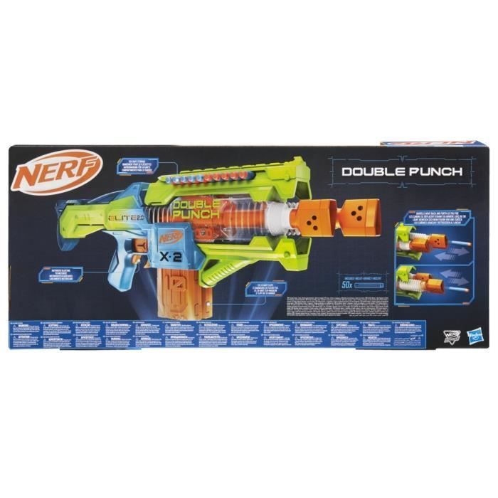 Nerf Elite 2.0 Double Punch Blaster motorisé, canons alternatifs Rapides, 50 fléchettes Nerf Elite, 2 chargeurs 10 fléchettes, dès 8