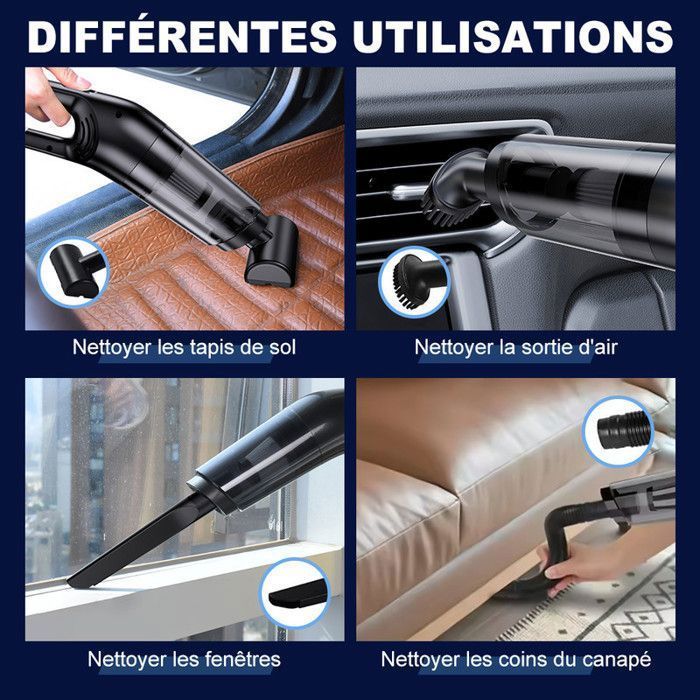 Aspirapolvere per auto senza fili - Potente aspirapolvere portatile da 10000 Pa - Mini aspirapolvere portatile per auto, casa e cucina