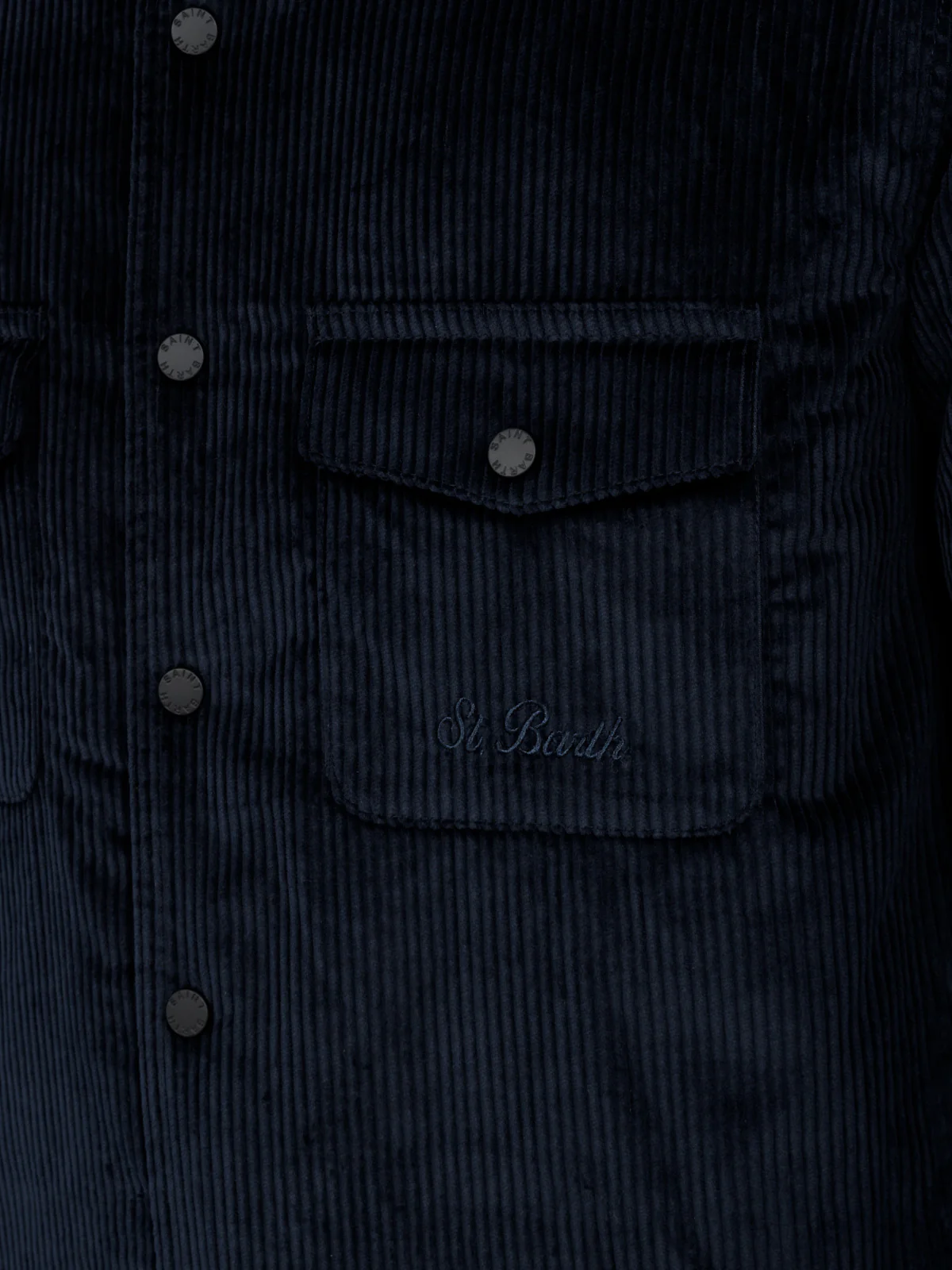 Heren chalethemd van marineblauwe corduroy met borduurwerk