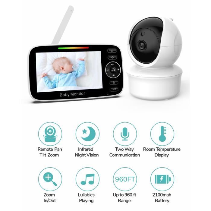 Baby monitor, 4.3'' LCD screen and 2100mAh battery baby camera, baby monitor with VOX, night vision, two-way communication