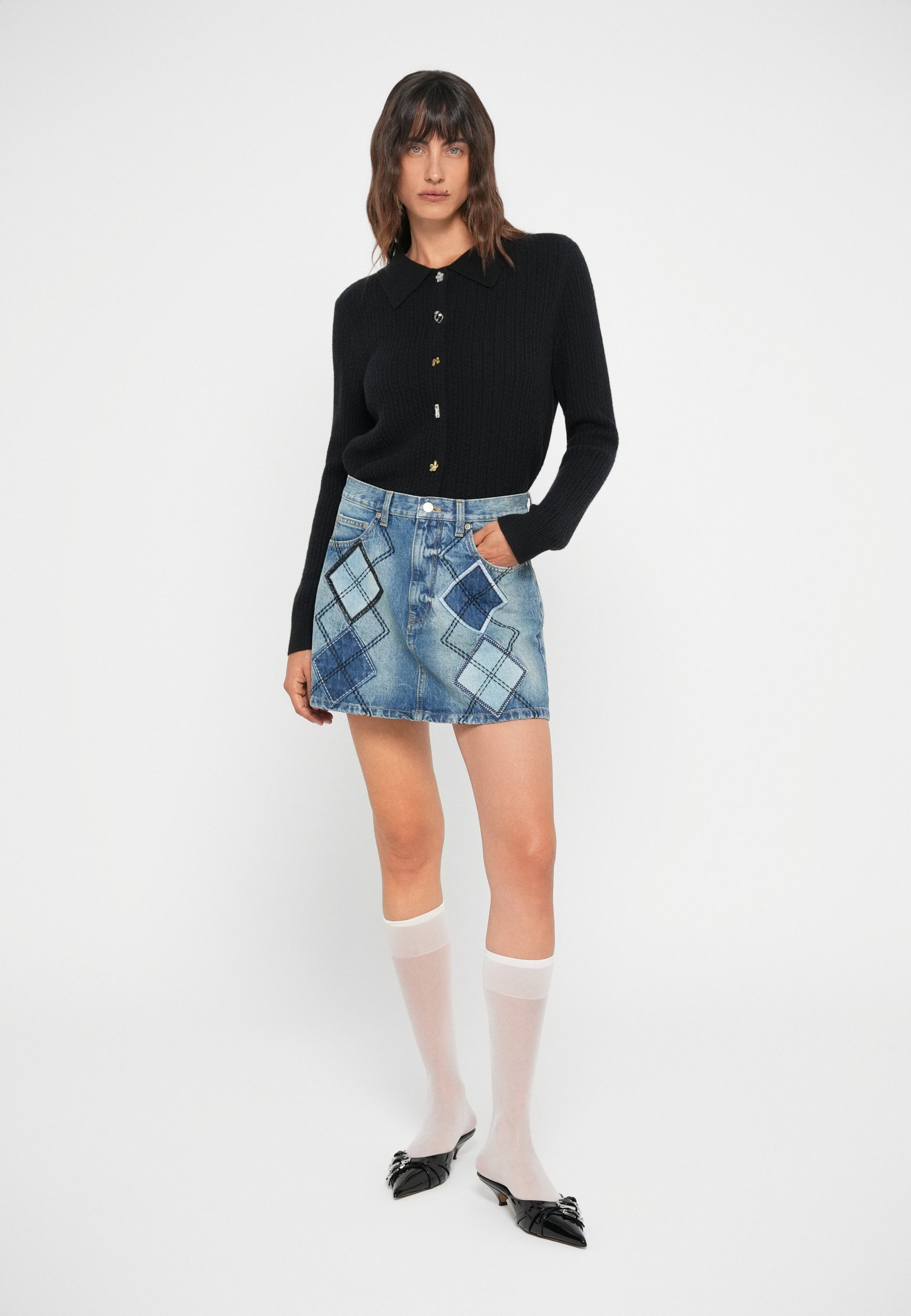 MARC JACOBS ARGYLE PATCHWORK - Gonna in denim - azzurro