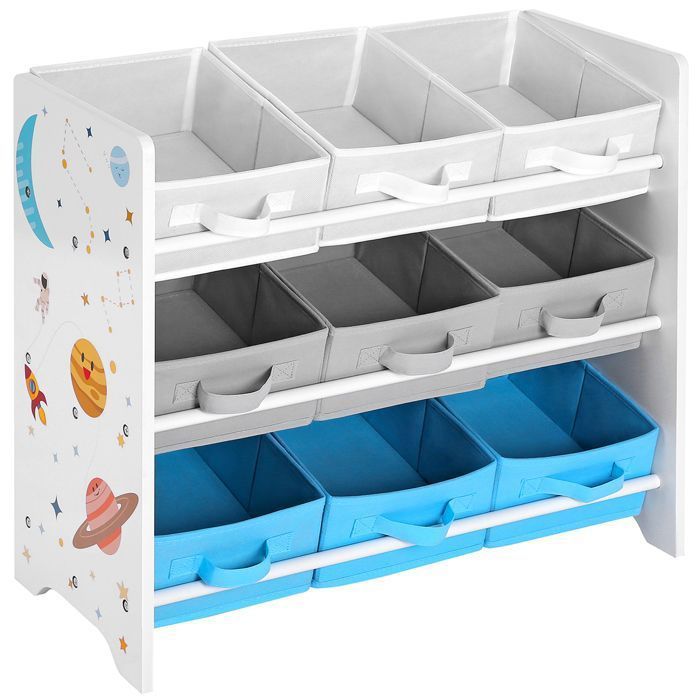 SONGMICS Kleine Opbergunit, 9 Uitneembare Bakjes van Non-woven Stof, voor Babykamer, 62,5 x 29,5 x 60 cm, Ruimtepatroon, Wit