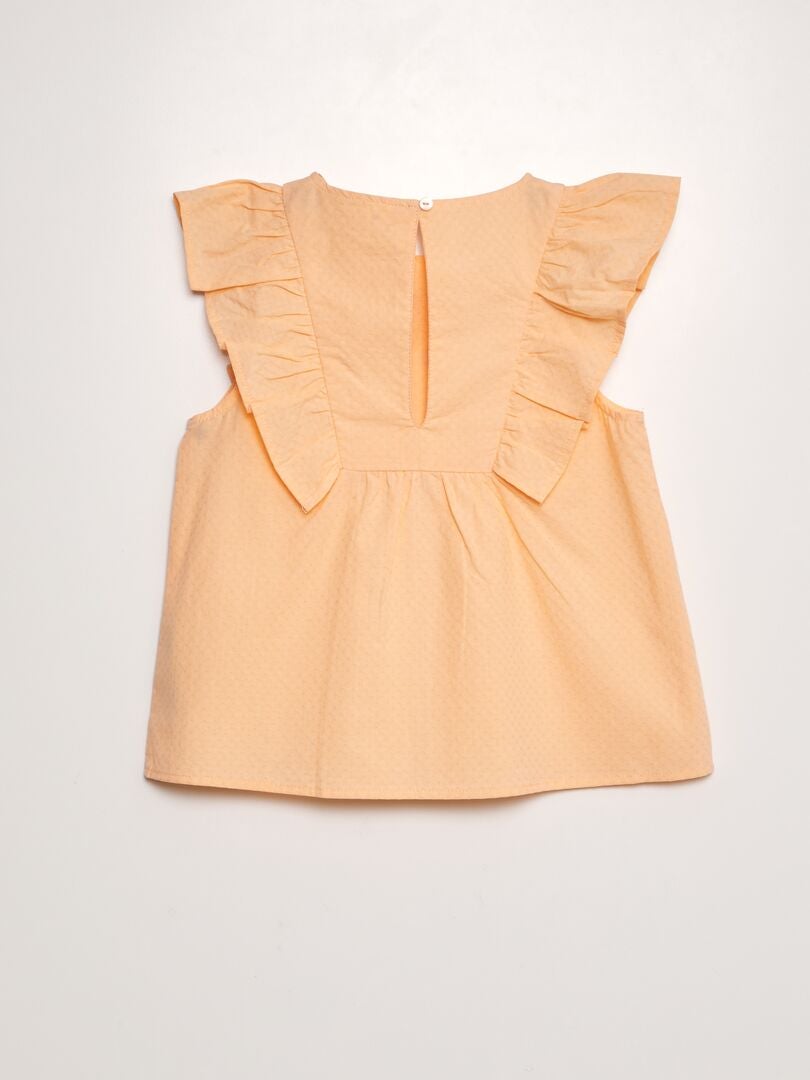 Blouse met ruches en 'fruit'-borduurwerk - ORANJE