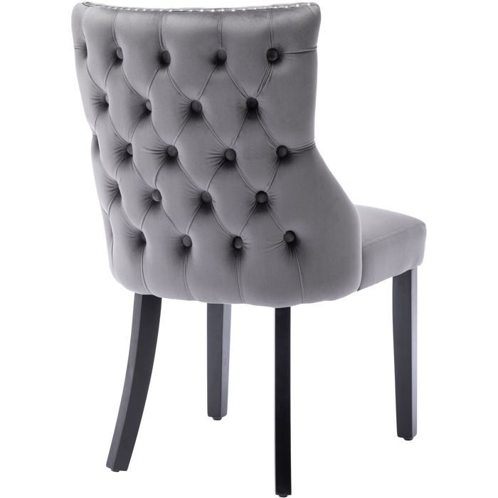 Conjunto de 6 cadeiras de jantar - Pés de madeira maciça - Poltronas de veludo para escritório, cozinha, bar, sala de reuniões, hotel, cinza