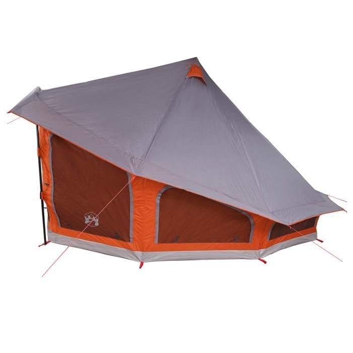 Tienda de campaña familiar tipo tipi para 10 personas, impermeable, gris y naranja.
