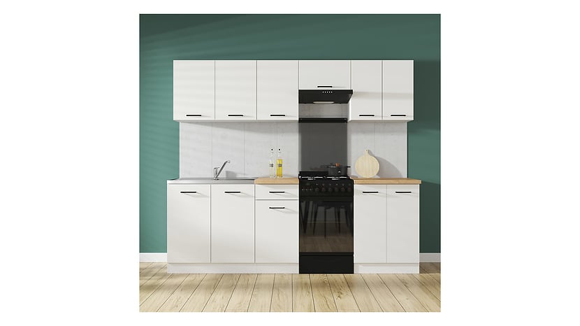Komplet kuchenny  Junona Line 230 cm kredowy połysk z blatem