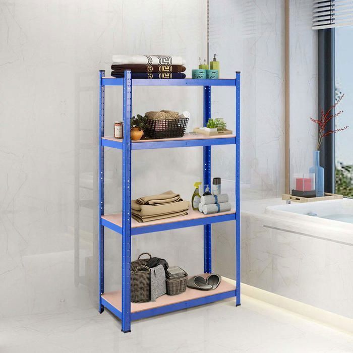 Mueble de almacenamiento multiusos COSTWAY, 4 estantes ajustables, capacidad de carga de 130 kg por nivel, para garaje, taller, cocina, almacén, azul.