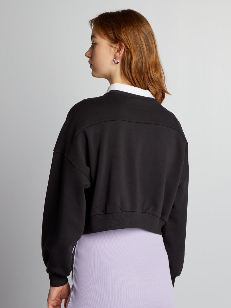 Korte sweater met overhemdkraag - ZWART