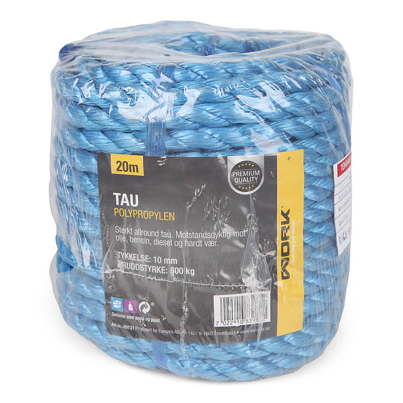 Arbeidstau 10 mm 20 m, pp blå