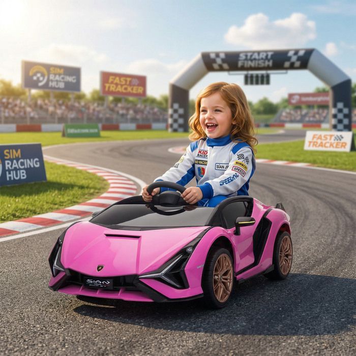 Elektroauto für Kinder – Elektrofahrzeug – HOMCOM – Lamborghini Sián 12V Fernbedienung, Sounds, LED – PP – Pink
