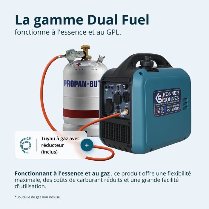 Groupe électrogène Inverter (gaz/essence)2,0 kW Könner & Söhnen KS 1900iG S Eco-Mode Portable