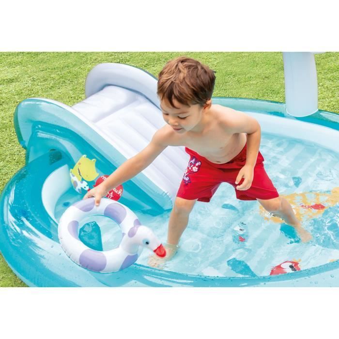 Zona de juegos hinchable - INTEX - Caimán - 160 litros - 2 años+ - 201 x 160 x 84 cm - Incluye: 1 flotador de pato y un cubo hinchable