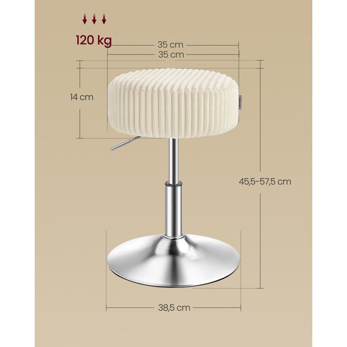 Bar stool - VASAGLE - Corduroy - Adjustable - Swivel - Cream white