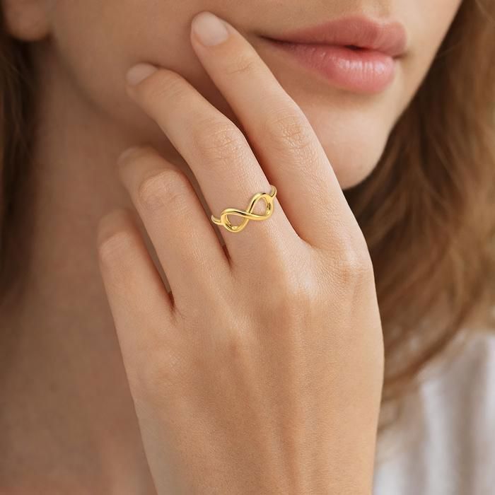 Bague Femme Infini Plaqué Or 18 Carats - Anneau Symbole Éternité - Tailles 48 à 60 - Bijou Poinçonné Idée Cadeau -