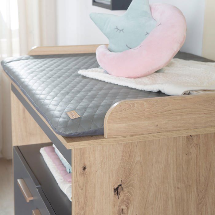Baby room duo: Cot 60 x 120 cm + convertible changing unit - ANNA - ROBA - Kent Oak / Anthracite