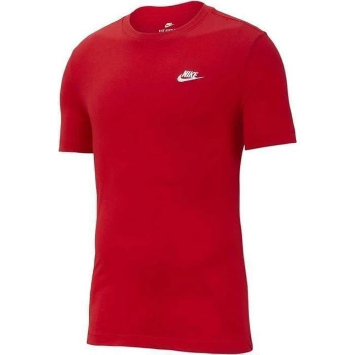 Nike Men's Sportswear Club Red T-Shirt AR4997 – 100% Cotton, Short Sleeves, Crew Neck
