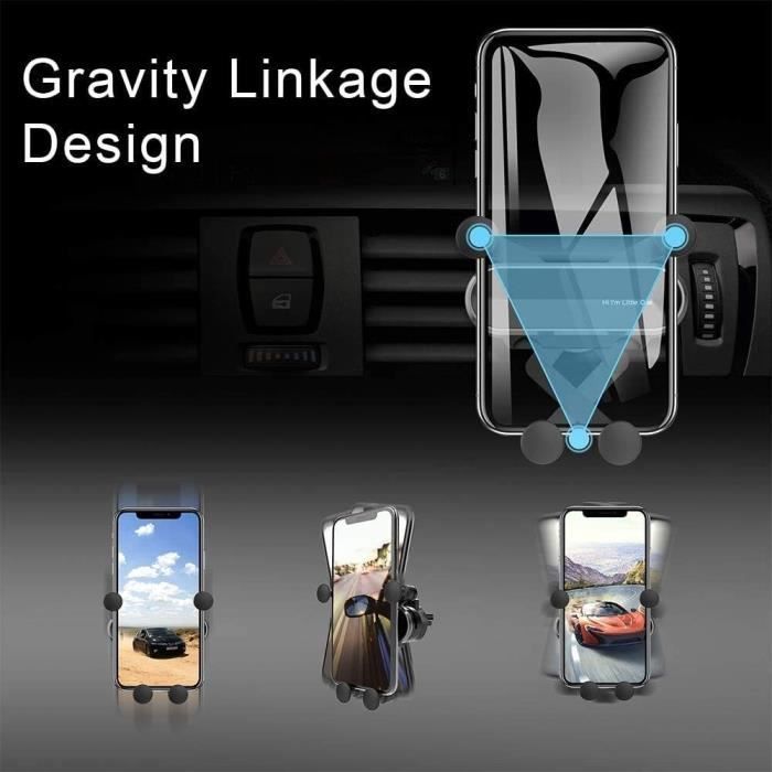 Supporto per telefono da auto, supporto universale a gravità per smartphone da fissare alla bocchetta dell'aria con rotazione a 360° (12-17 cm).