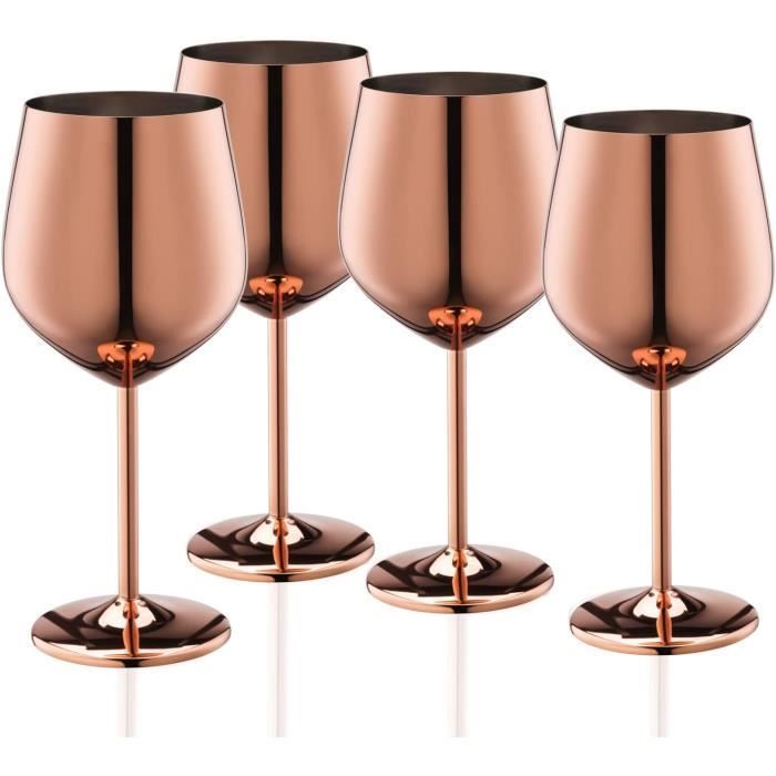 Copas de vino - NETBOAT - Juego de 4 - Acero inoxidable 304 - 540 ml - Oro rosa irrompible