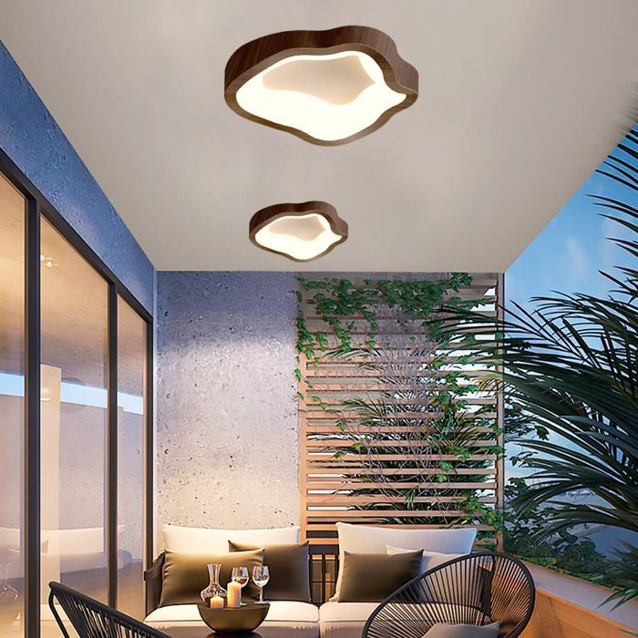 Lámpara de techo LED de estilo moderno WOTTES - 14W Blanco cálido IP54 Impermeable Lámpara de techo para sala de estar y pasillo - 1 unidad Nogal Ø23CM