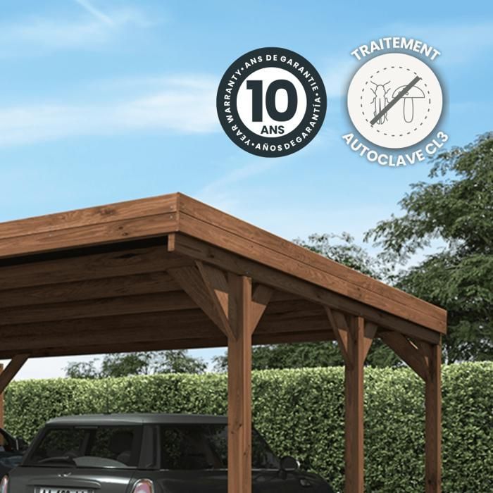 Posto auto coperto in legno per 2 auto, 30,9 m², 6 pali, 12x12