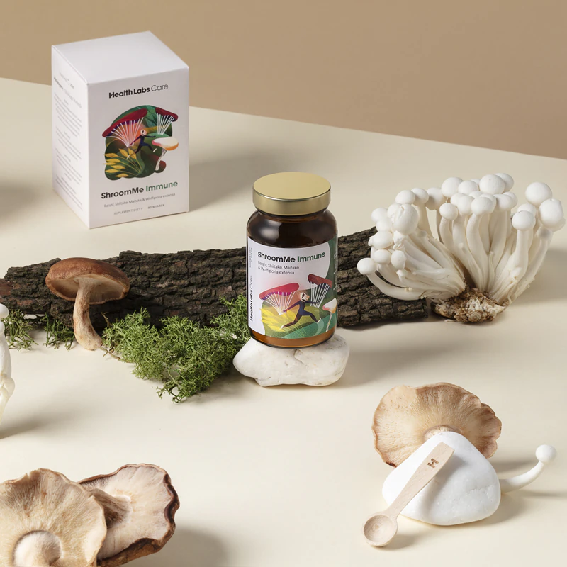 Health Labs Care ShroomMe Immune, suplemento alimentar em pó para fortalecer o sistema imunológico.